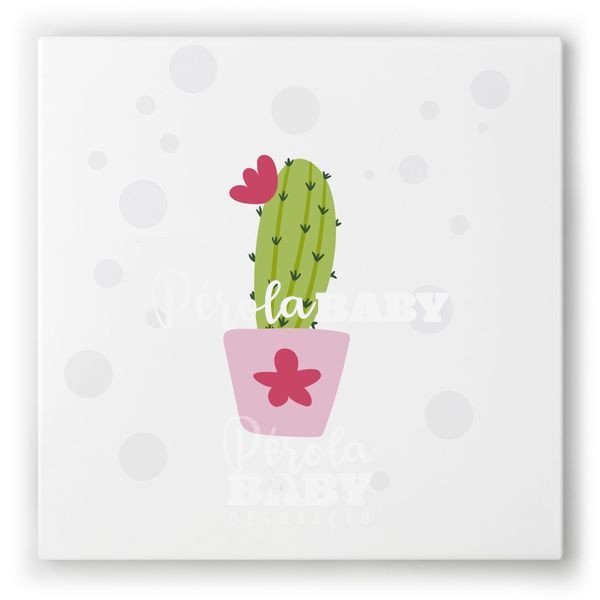 Quadro cacto com flor rosa – Pérola Baby Decoração para quarto de bebê