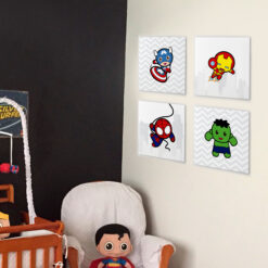 Kit 4 Quadros Heróis Capitão Aranha Hulk Ferro