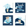 Kit 4 Quadros Ursinho Aviador Ursinho Baloeiro Azul Escuro