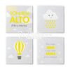 Kit 4 Quadros Sonhem Nuvem Balão Irmã Amarelo