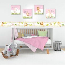 Kit 4 Quadros Safári Classic Rosa