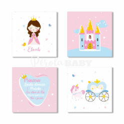 Kit 4 Quadros Princesa Quarto de Bebê Quadro Princesa