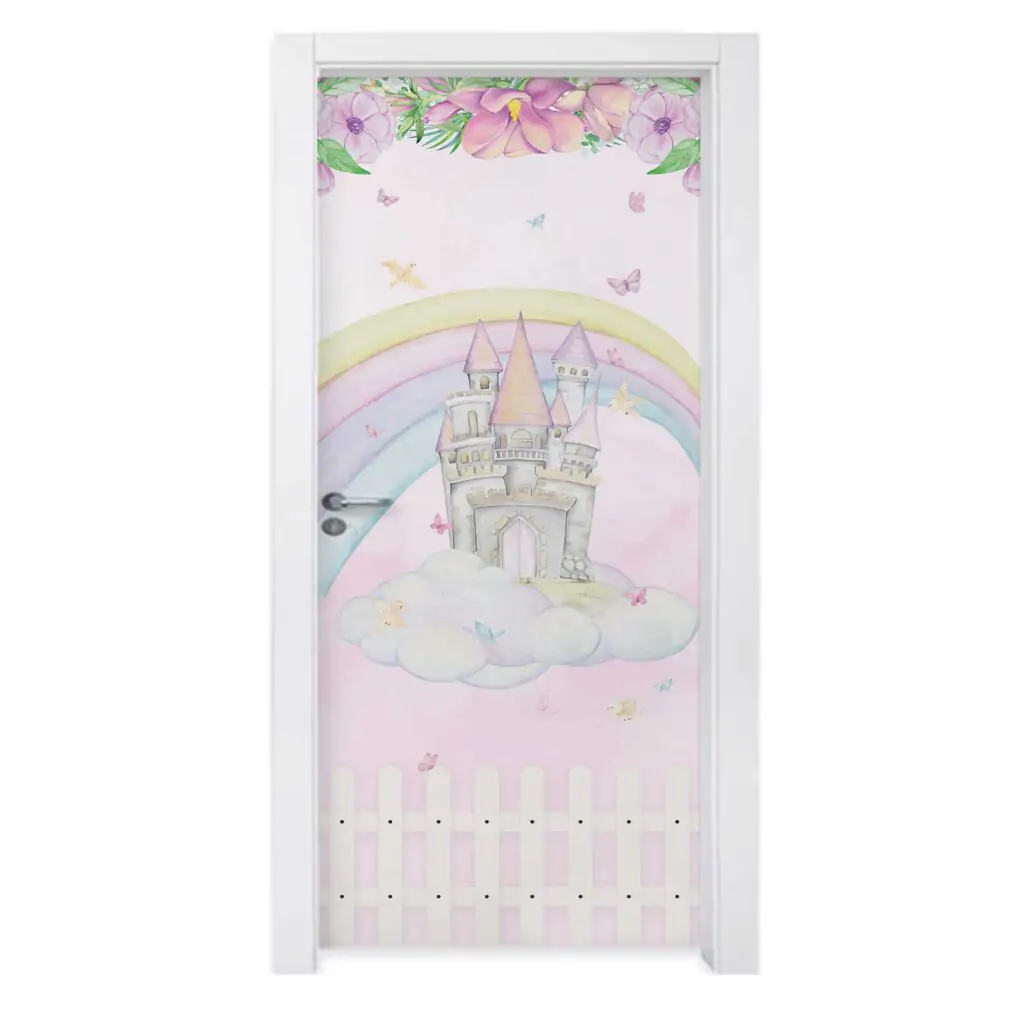 Adesivo de Porta para Quarto Arco Iris Castelo