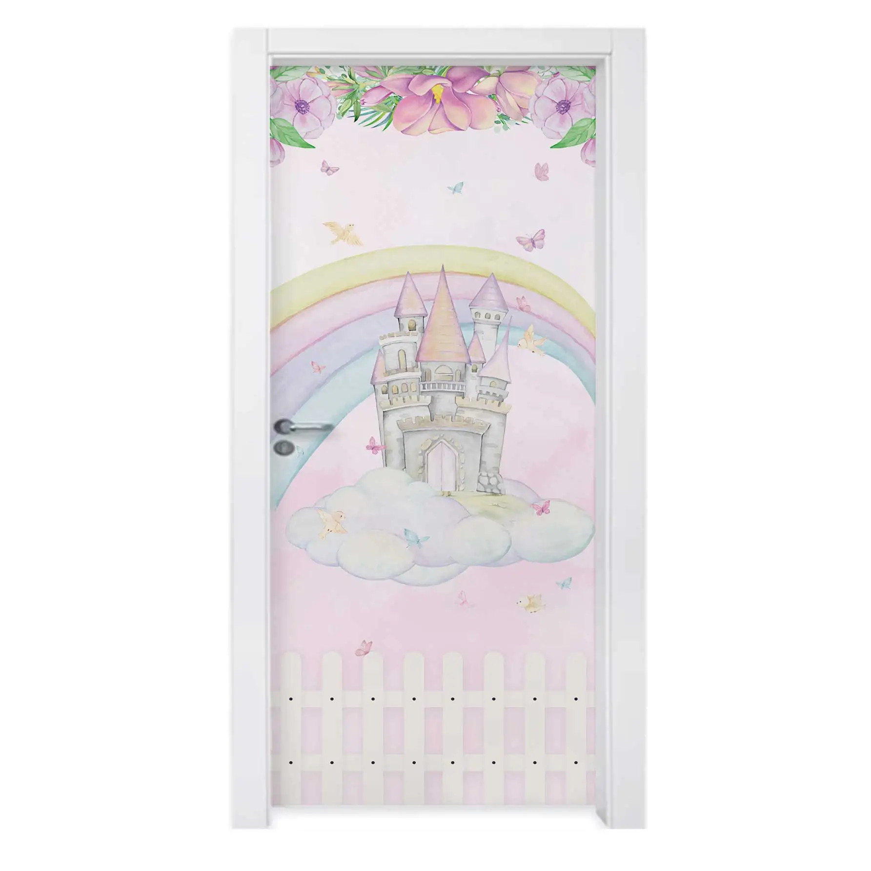 Adesivo de Porta para Quarto Arco Iris Castelo