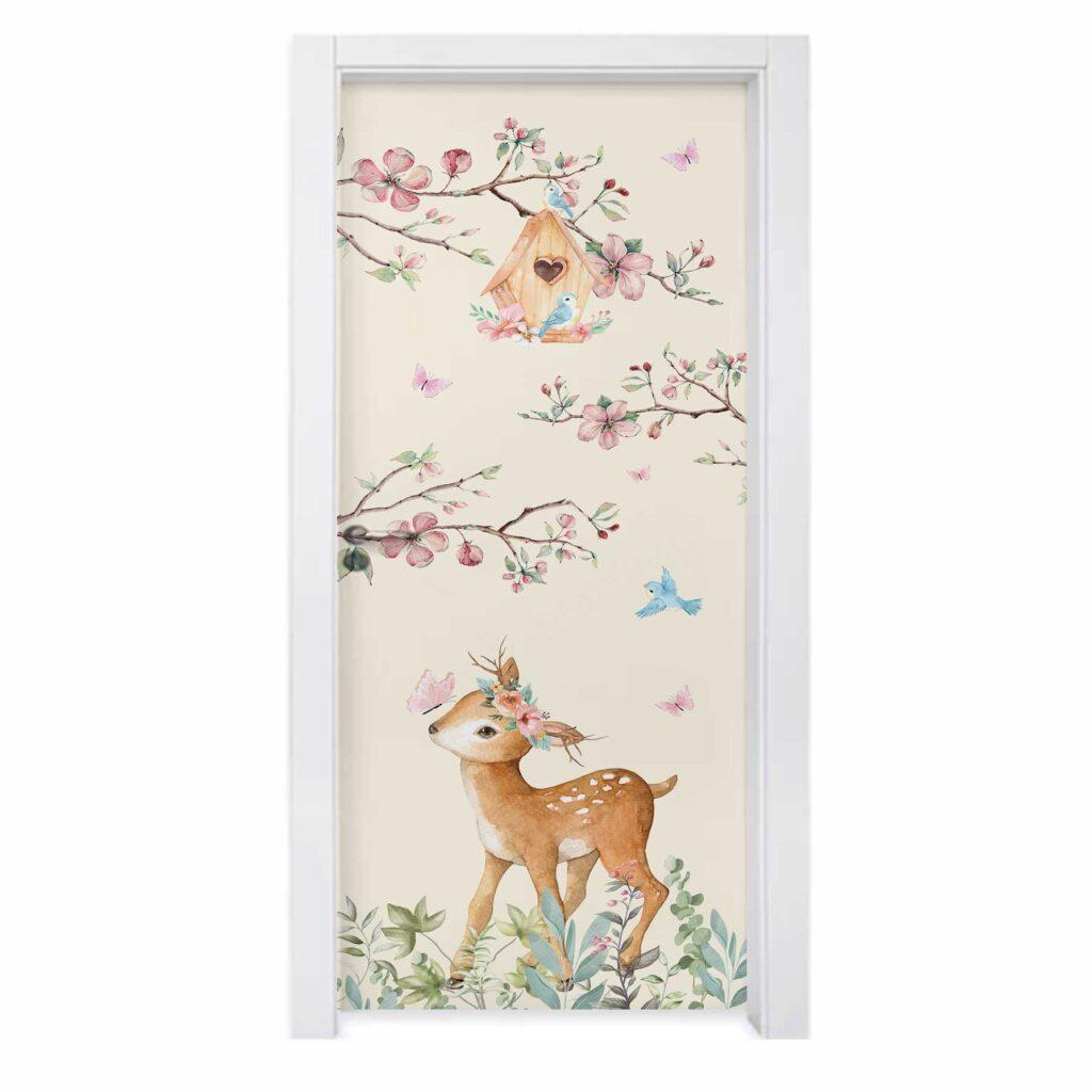 Adesivo de Porta para Quarto Jardim Galhos Bambi Bege
