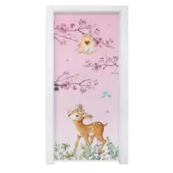 Adesivo de Porta para Quarto Jardim Galhos Bambi Rosa