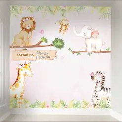 Papel de Parede Painel Adesivo Safári Galho Placa Rosa