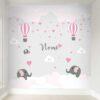 Papel de Parede Painel Adesivo Sonhe Alto Nuvem Balão Elefante Rosa