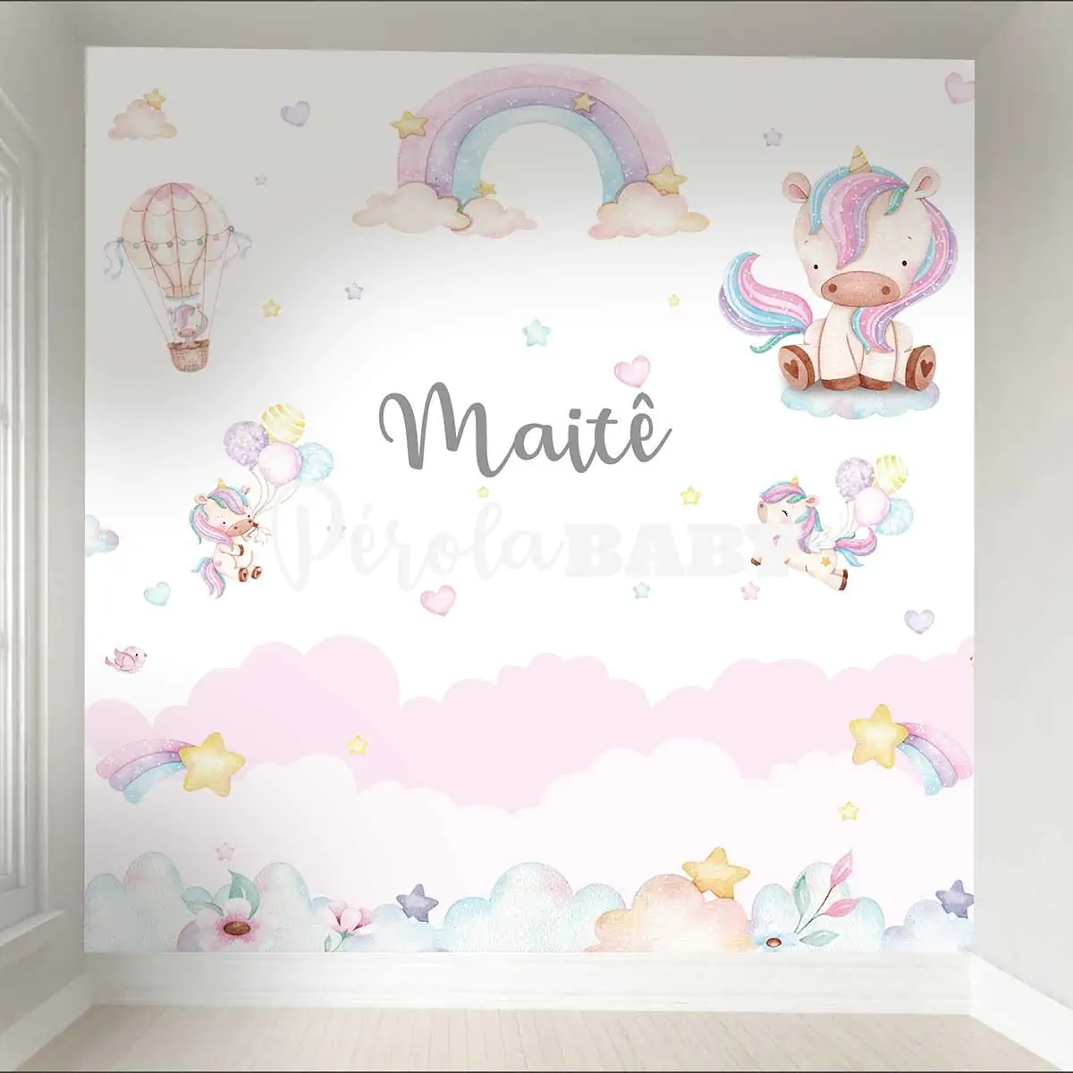 Papel de Parede Adesivo Unicórnio Arco-Íris