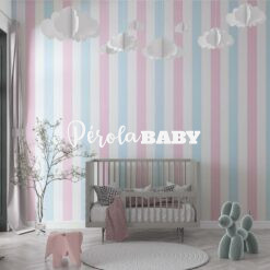 Papel de Parede Adesivo Listras Sofisticadas Rosa, Azul e Cinza