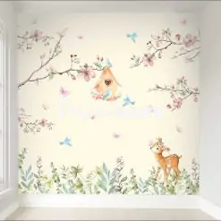 Papel de Parede Adesivo Jardim Galhos Flores Bege