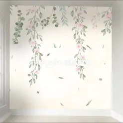 Papel de Parede Folhas Ramos Flores Longo