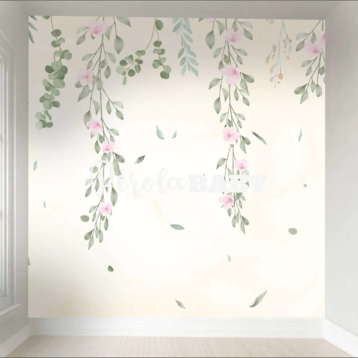 Papel de Parede Folhas Ramos Flores Longo
