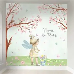 Papel de Parede Adesivo, Jardim Fada Loira Verde
