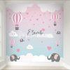Papel de Parede Adesivo Elefante Nuvem Balão Chuva de Amor Colorido