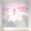 Papel de Parede Montanhas e Balões Flores Rosa