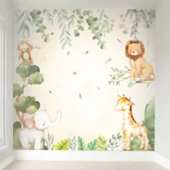 Papel de Parede Adesivo Safári Folhas Aquarelado