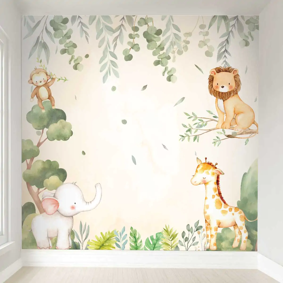 Papel de Parede Adesivo Safári Folhas 1 Papel de Parede Adesivo Safári Folhas Aquarelado