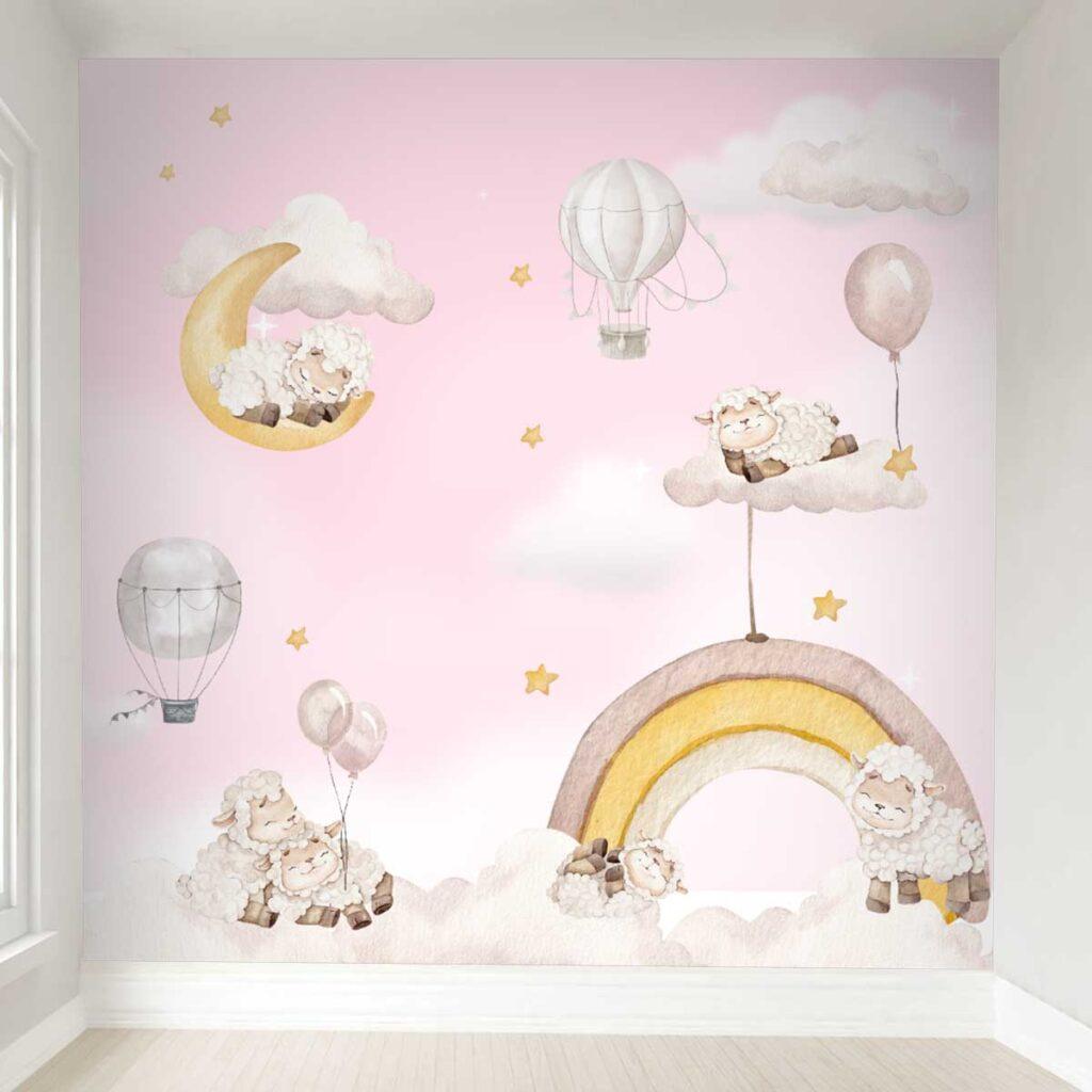 Papel de Parede Ovelha Carneirinho Rosa