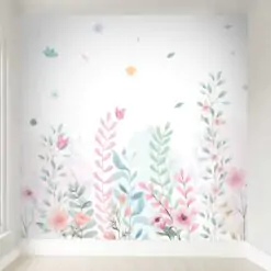 Papel de Parede Jardim Flores Aquarelado