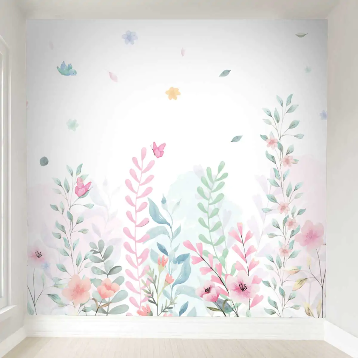 Papel de Parede Jardim Flores Aquarelado 1 Papel de Parede Jardim Flores Aquarelado