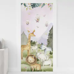 Adesivo de Porta para Quarto Safari Aquarela Rosa